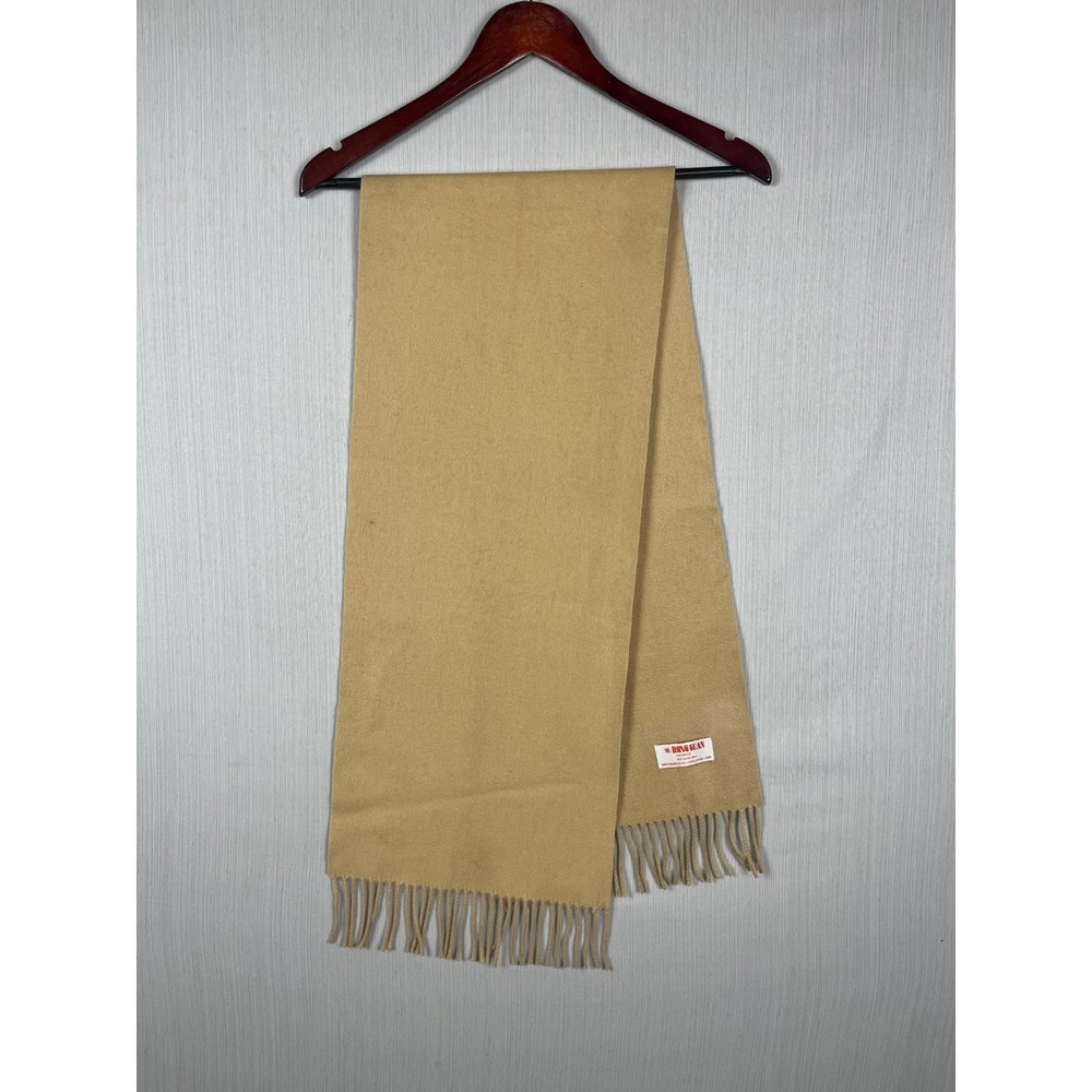 Rong Guan Scarf Womens‎ OS Tan Cashmere Fringe Trim Solid Classic Quiet Luxury